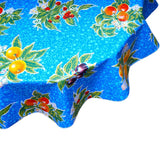 round plum blue oilcloth tablecloth