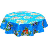 round plum blue oilcloth tablecloth
