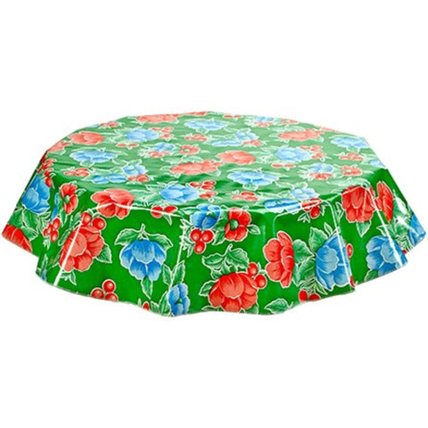 round poppy green oilcloth tablecloth
