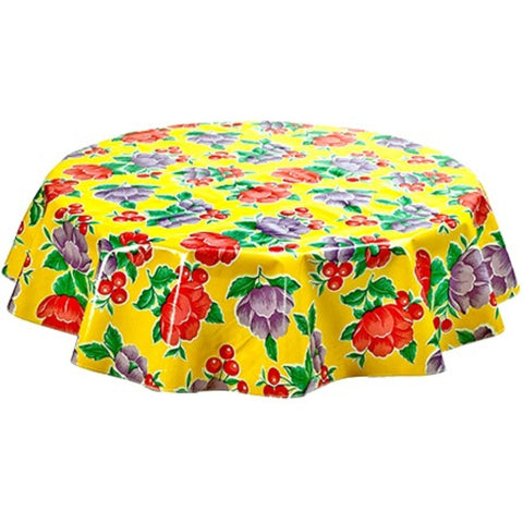 round poppy yellow oilcloth tablecloth