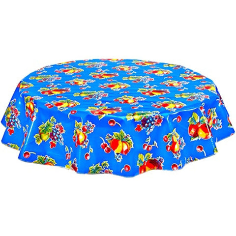 round retro blue oilcloth tablecloth