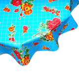 round rose and grid light blue oilcloth tablecloth