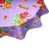 freckled sage round rose and grid purple oilcloth tablecloth