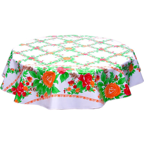 round english roses orange oilcloth tablecloth