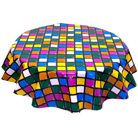 round rubix fuchsia oilcloth tablecloth