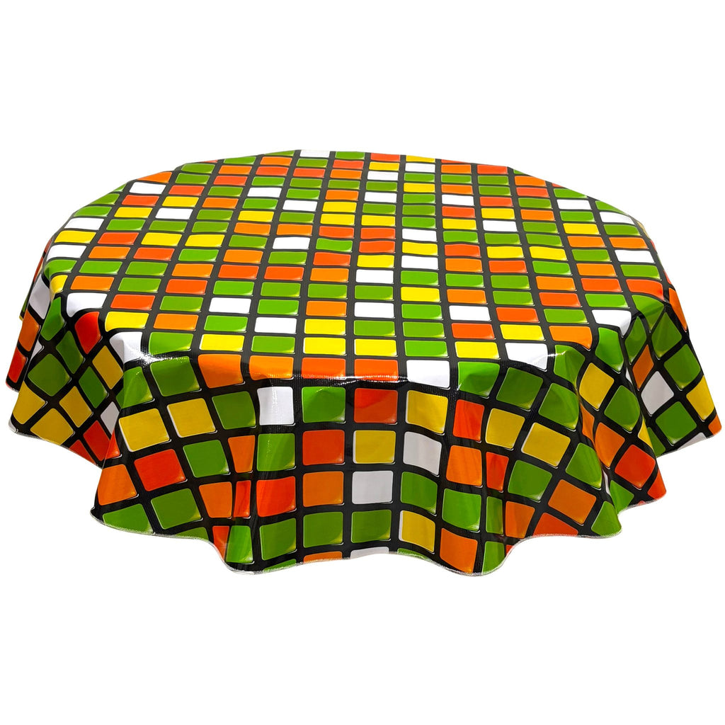 freckled sage round rubix green oilcloth tablecloth