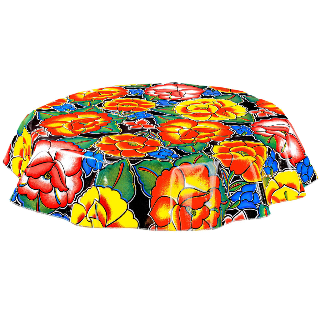 freckled sage round sage's garden black oilcloth tablecloth