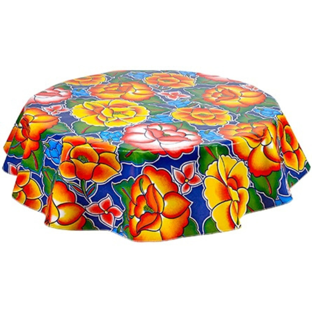 round sage's garden navy blue oilcloth tablecloth
