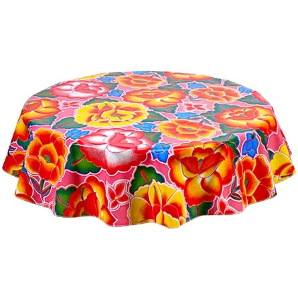 round sage's garden pink oilcloth tablecloth