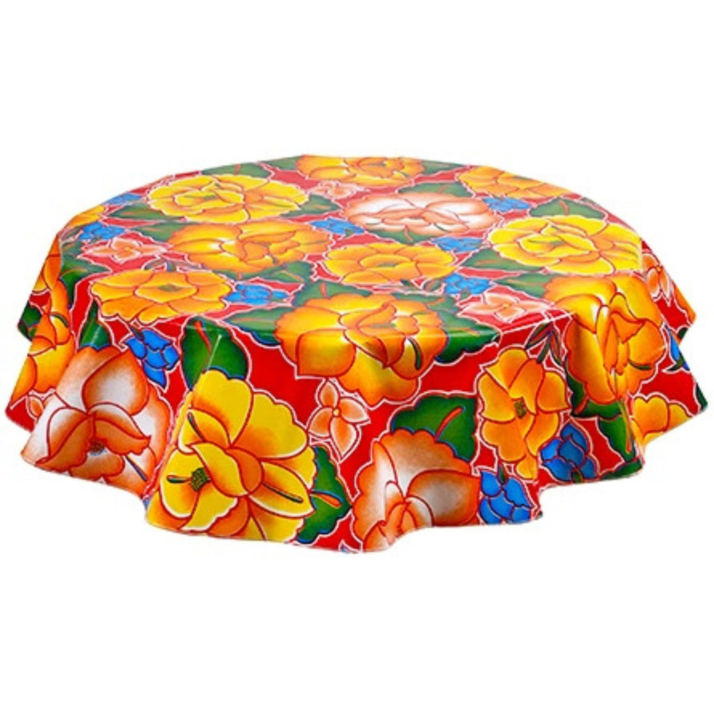 freckled sage round sage's garden red oilcloth tablecloth