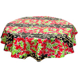 freckled sage round santorini flora black oilcloth tablecloth