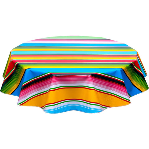 round serape light blue oilcloth tablecloth