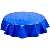 round solid blue oilcloth tablecloth
