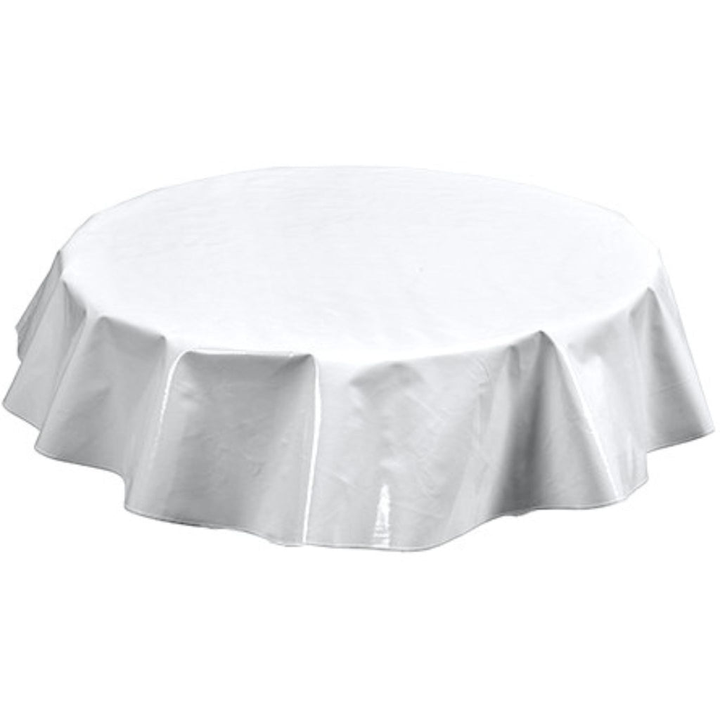 freckled sage round solid white oilcloth tablecloth