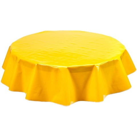 round solid yellow oilcloth tablecloth