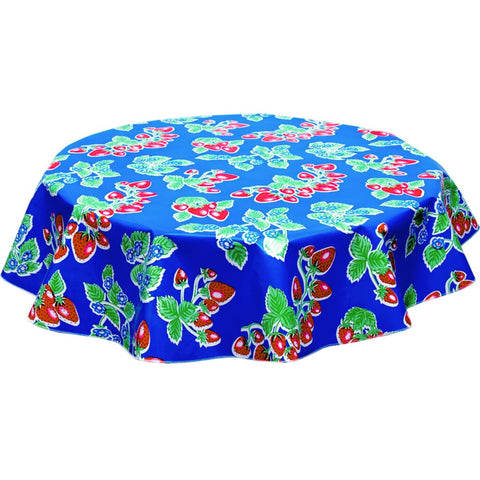 freckled sage round strawberry blue oilcloth tablecloth