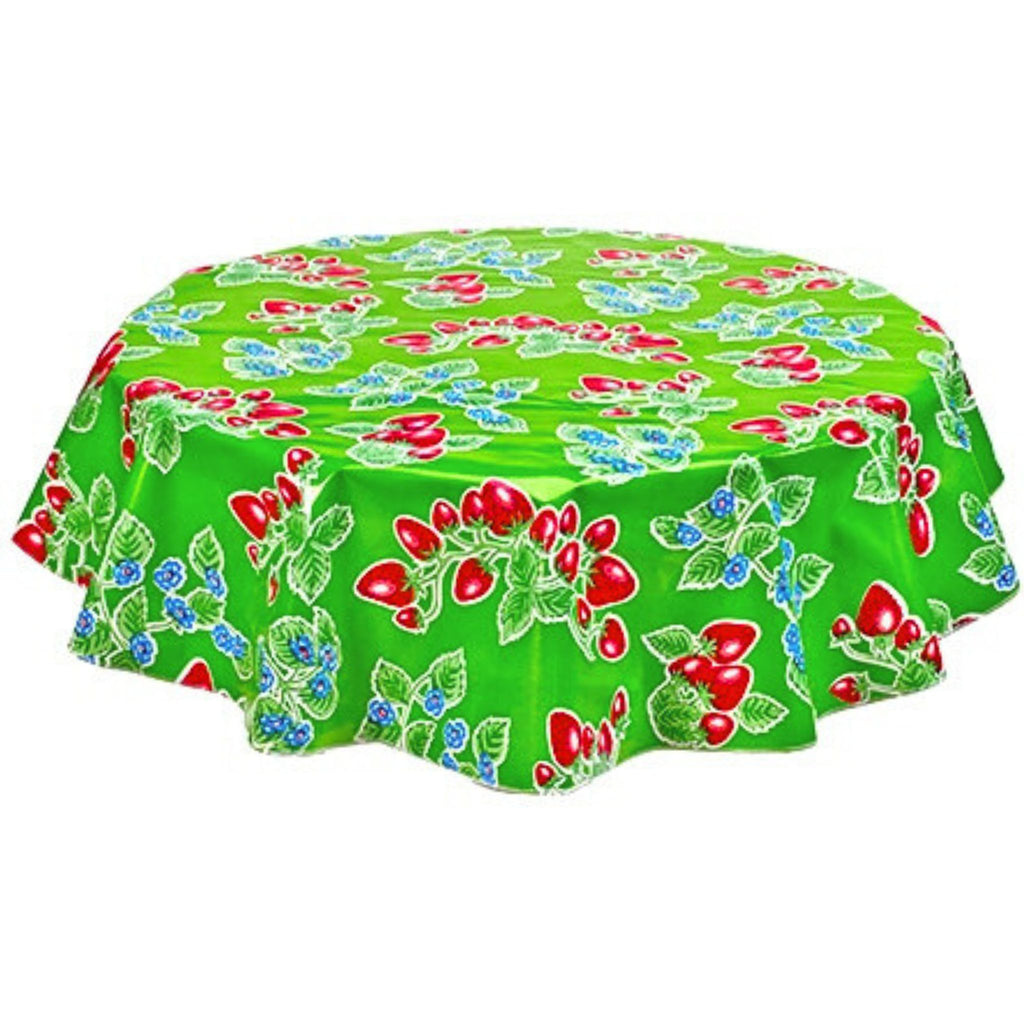 round strawberry lime green oilcloth tablecloth