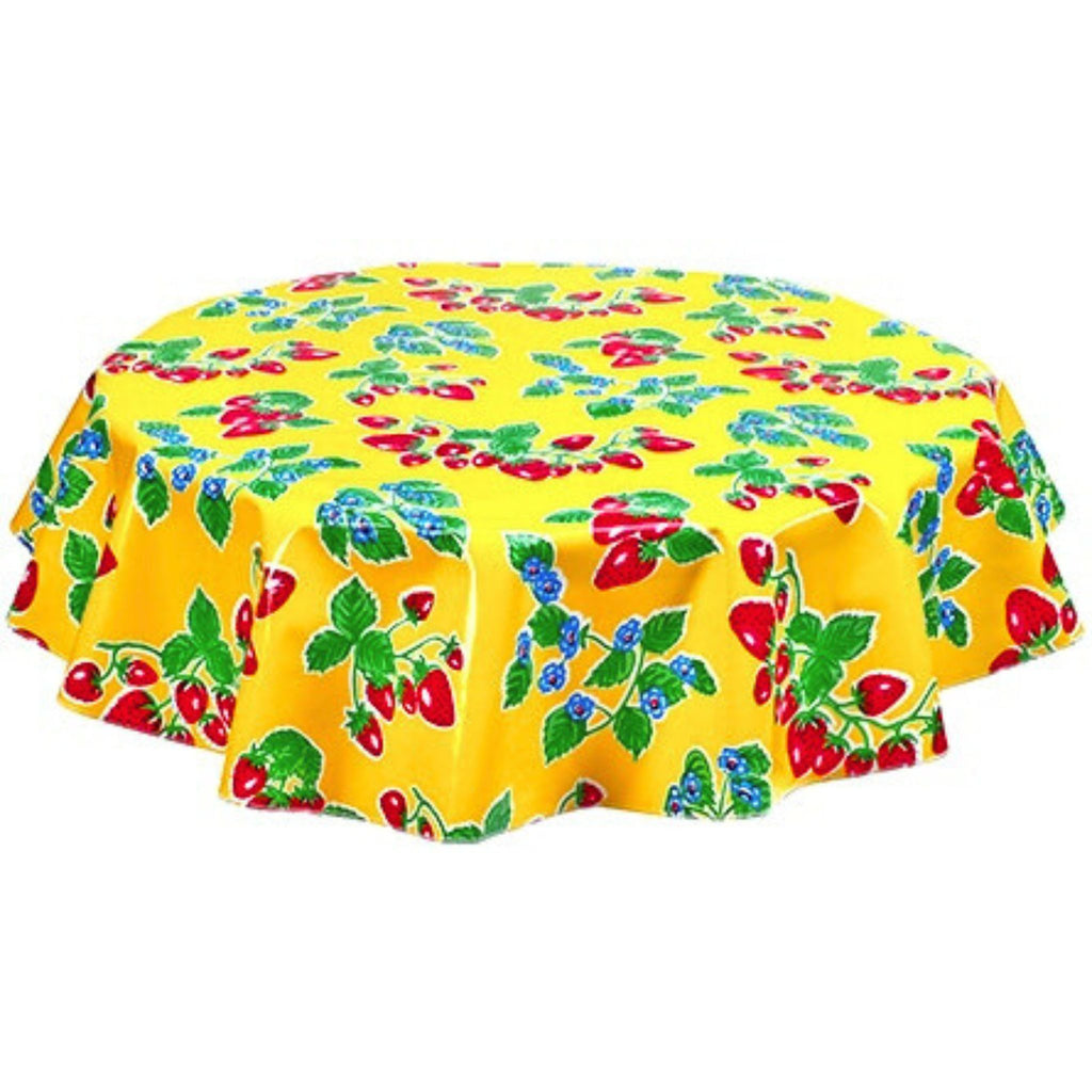 round strawberry yellow oilcloth tablecloth