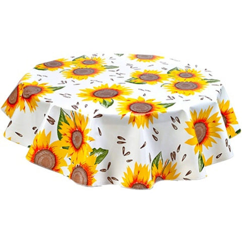 freckled sage round sunflower oilcloth tablecloth