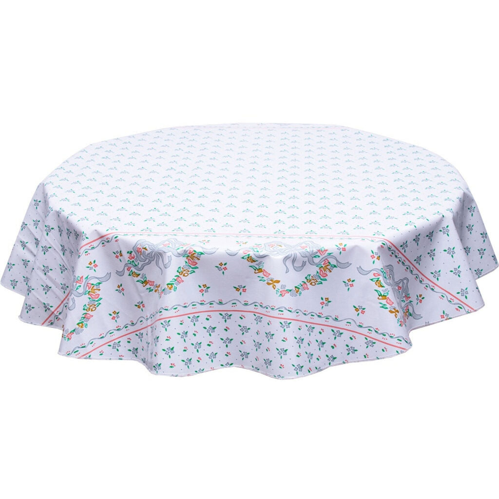 freckled sage round tea party silver oilcloth tablecloth
