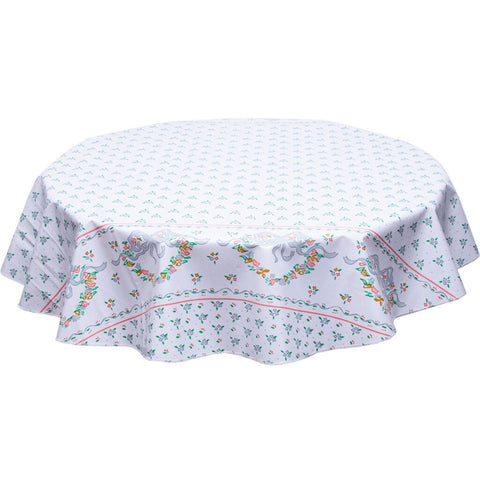 freckled sage round tea party silver oilcloth tablecloth