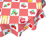 round teapot red oilcloth tablecloth