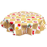 freckled sage round teapot tan oilcloth tablecloth