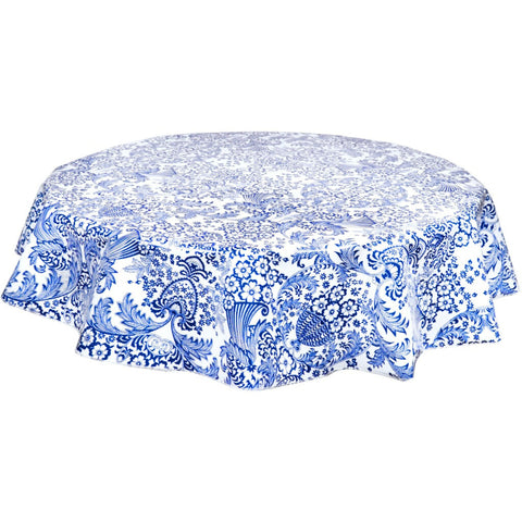 round toile navy blue oilcloth tablecloth