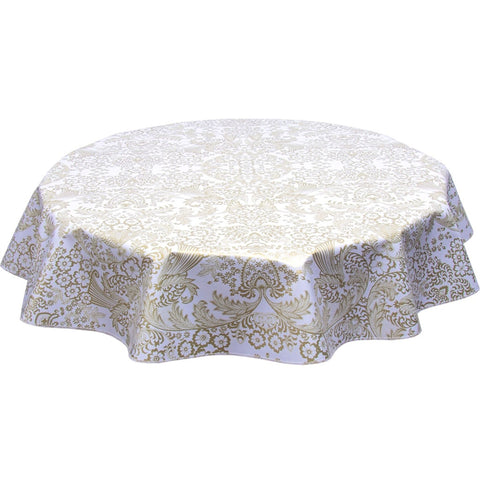 round toile gold oilcloth tablecloth