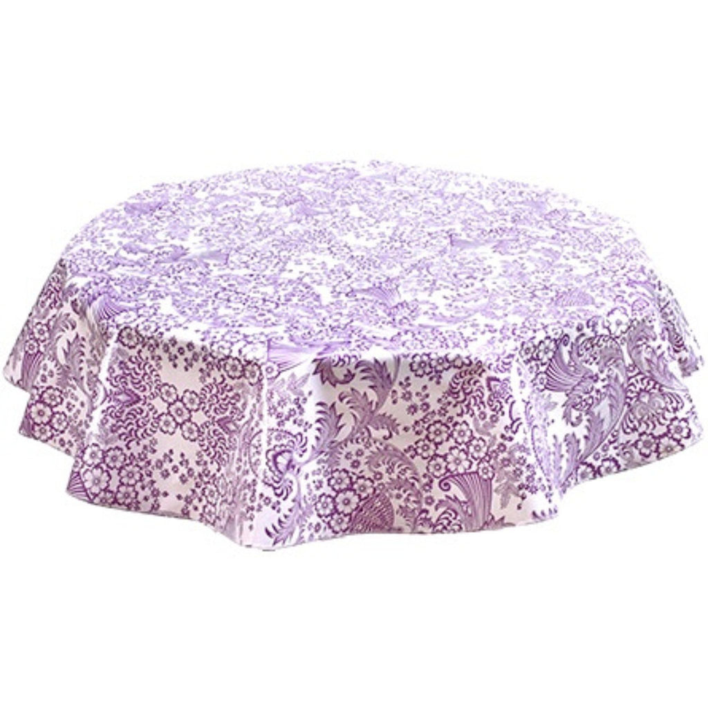 freckled sage round toile purple oilcloth tablecloth