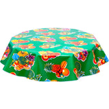freckled sage round tropical fruit green oilcloth tablecloth