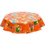 freckled sage round tropical fruit orange oilcloth tablecloth