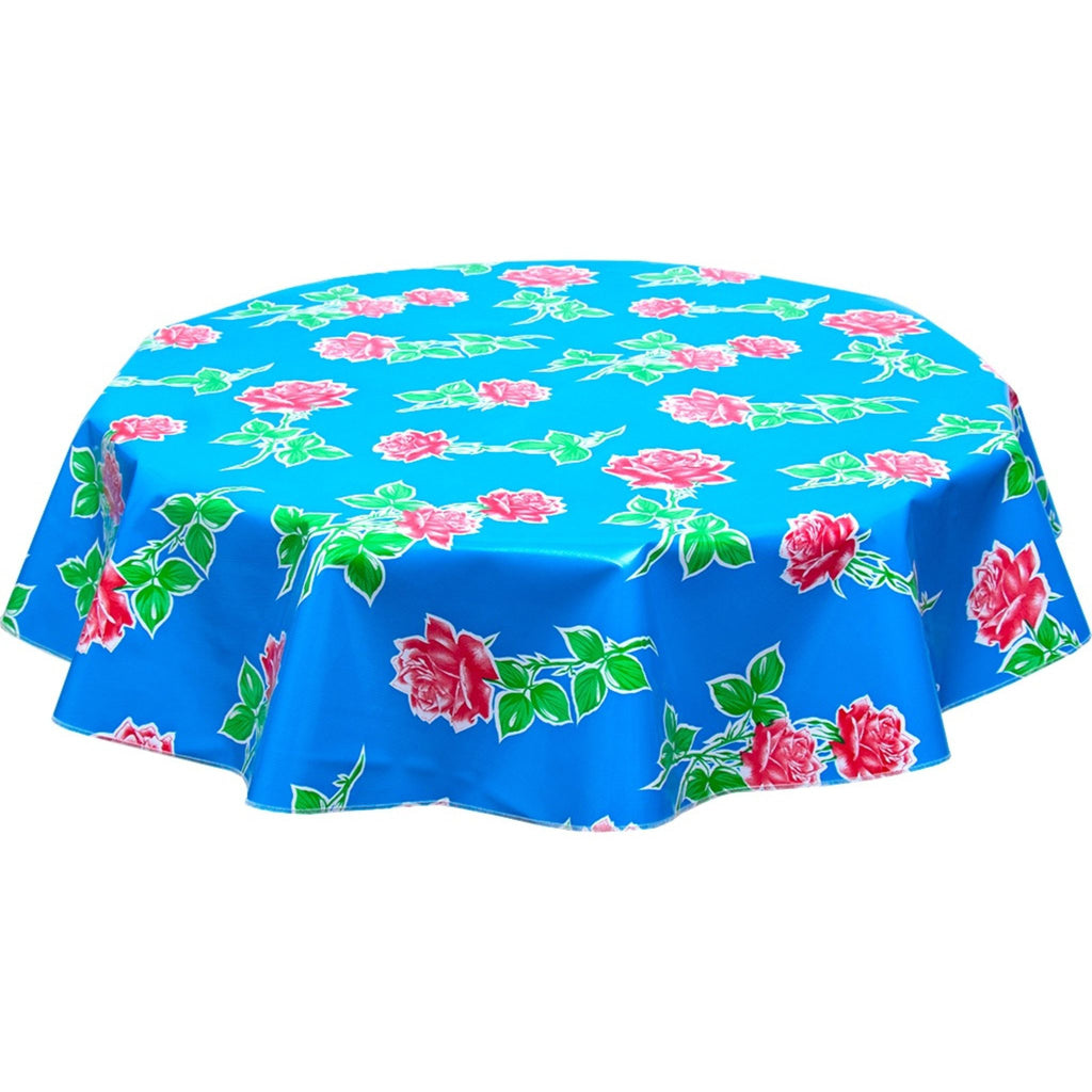 freckled sage round vintage roses blue oilcloth tablecloth