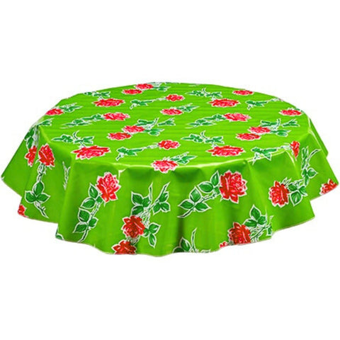 freckled sagge round vintage rose lime green oilcloth tablecloth