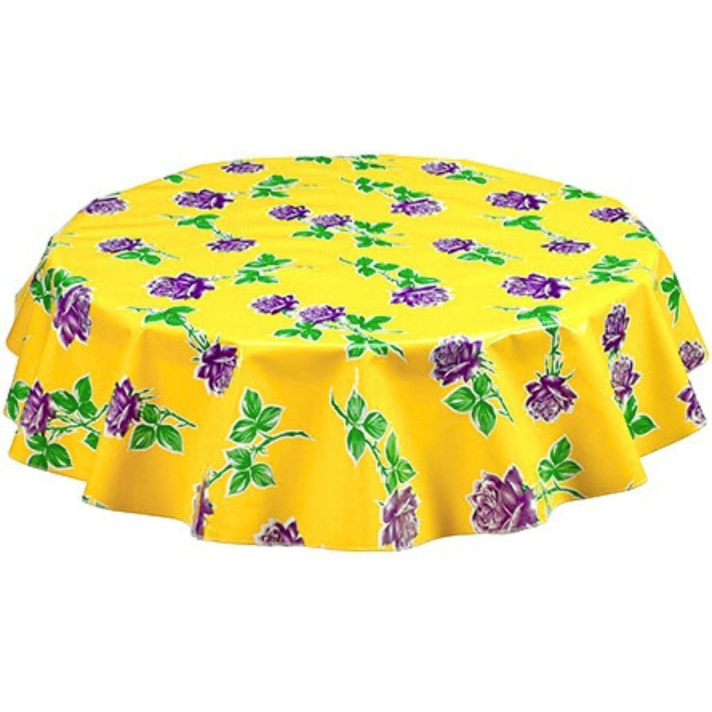 round vintage rose yellow oilcloth tablecloth
