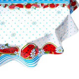 freckled sage round watermelon light blue oilcloth tablecloth