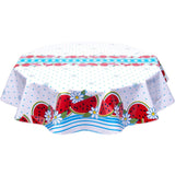 freckled sage round watermelon light blue oilcloth tablecloth