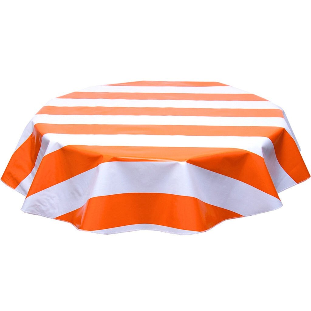 freckled sage round wide stripe orange oilcloth tablecloth