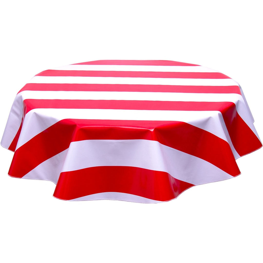 round wide stripe red oilcloth tablecloth