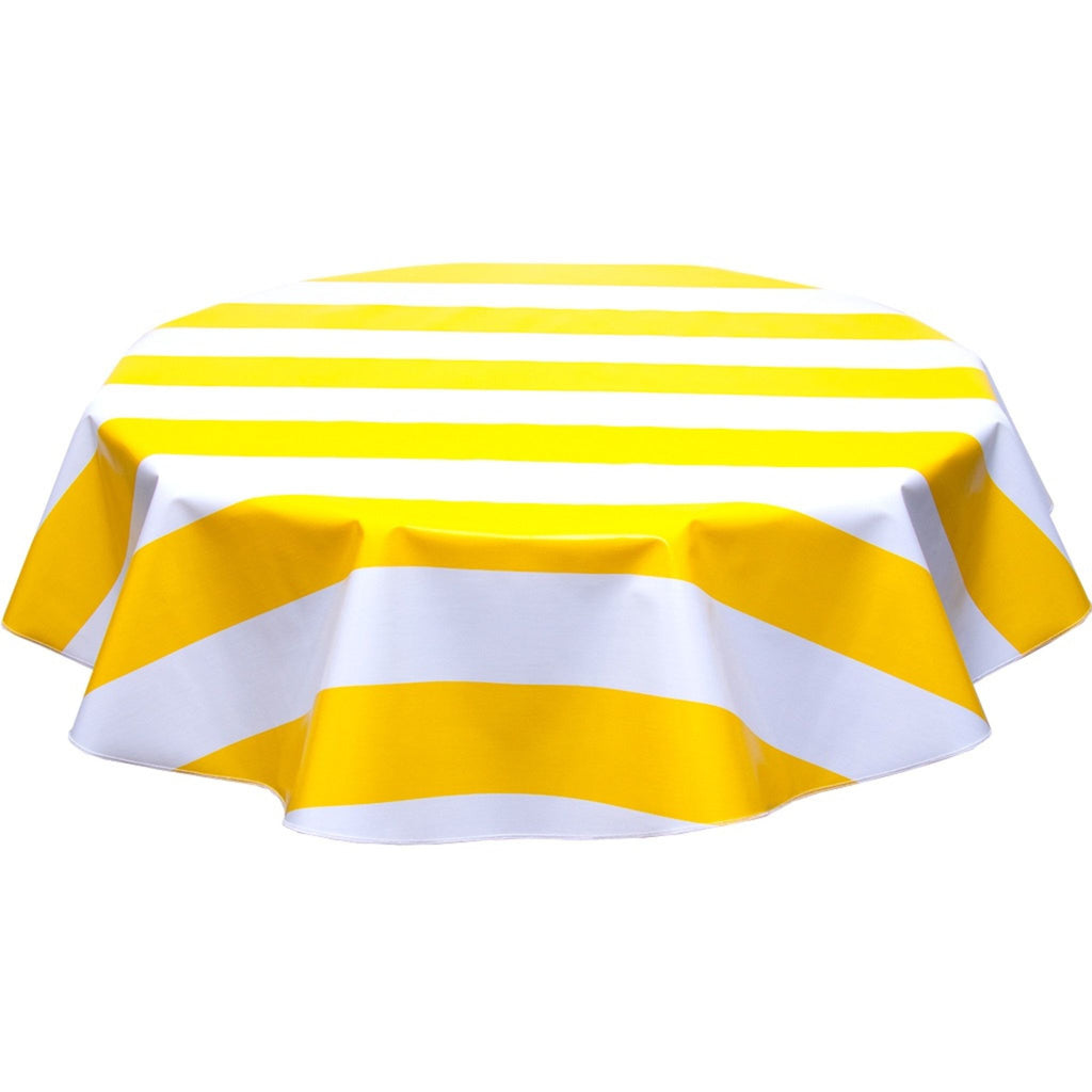 round wide stripe yellow oilcloth tablecloth
