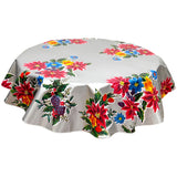 Round Christmas Poinsettia Silver Oilcloth Tablecloths