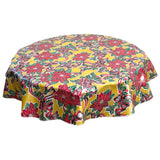 round christmas ribbons and holly gold oilcloth tablecloth