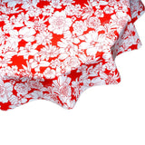 round chelsea flowers red oilcloth tablecloth close up