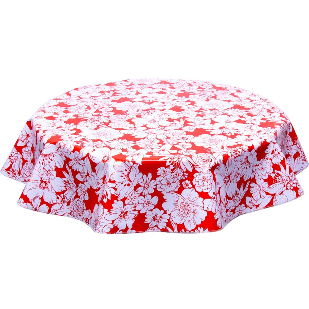 round chelsea flowers red oilcloth tablecloth