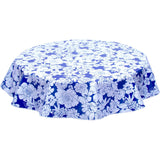 round chelsea flowers on navy blue oilcloth tablecloth