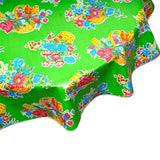 Round Flower Basket Lime Green Oilcloth Tablecloths