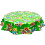 Round Flower Basket Lime Green Oilcloth Tablecloths