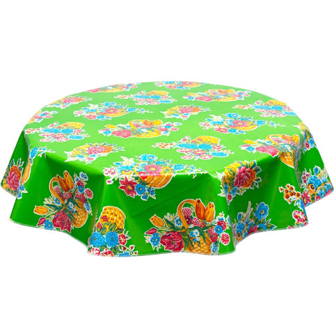 Round Flower Basket Lime Green Oilcloth Tablecloths