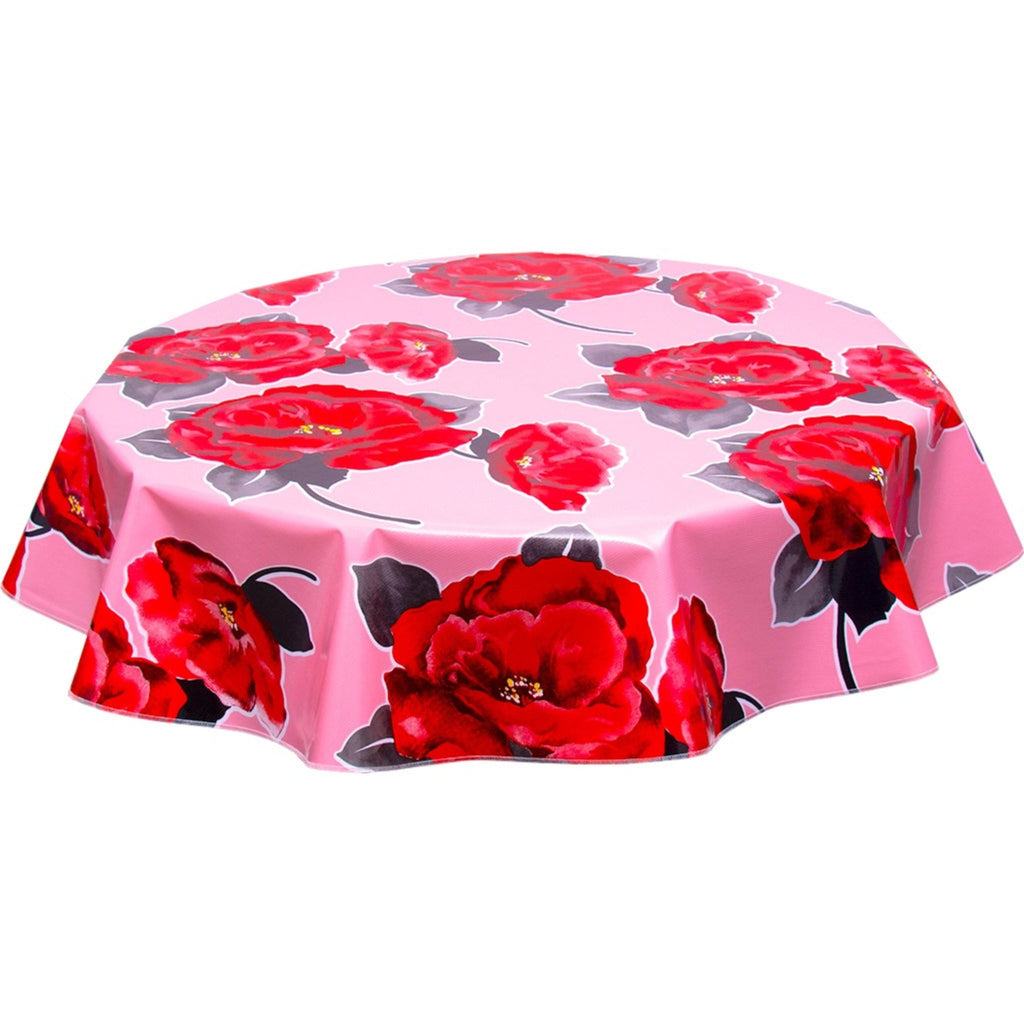 round gardenia pink oilcloth tablecloth
