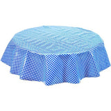 round gingham blue oilcloth tablecloth